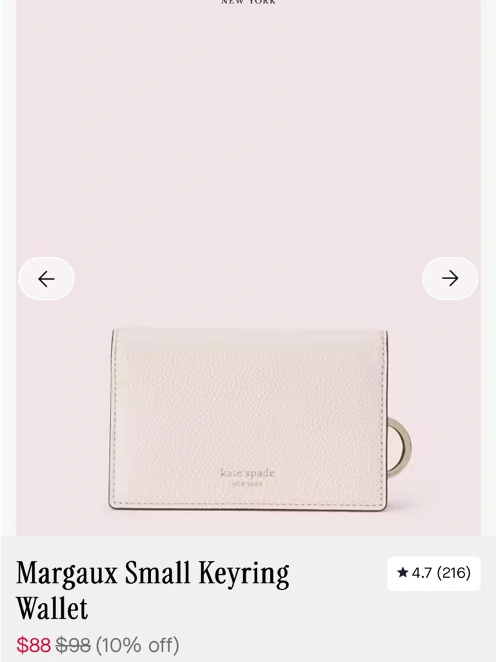 Kate Spade Margaux Small Keyring Wallet light gray